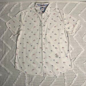 Denim & Flower by Ricky Singh button down   Men's  white & red shirt -size L